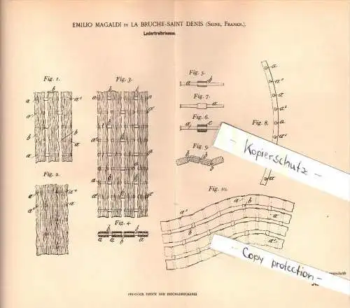 Original Patent - Emilio Magaldi à La Bruche - Saint Denis , 1902 , Courroie d'entraînement en cuir , Seine  !!!