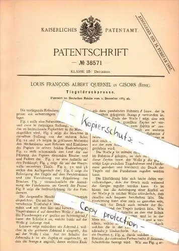 Original Patent - Louis Quernel à Gisors , Eure , 1885 , Presse à balles casserole , impression !!!