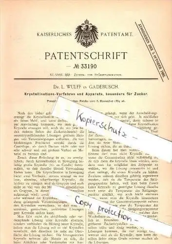 Original Patent -  Dr. L. Wulff in Gadebusch i. Mecklenburg , 1884 , Verfahren und Apparate für Zucker , Zuckerfabrik !!