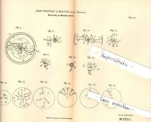 Original Patent - John Whiteley in Bolton , England , 1885 , Musikkreisel , Kreisel , music gyro , musique gyroscope !!!