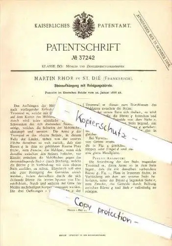 Original Patent - Martin Rhor à Saint-Dié-des-Vosges , 1886 , Moulin en pierre de suspension !!!