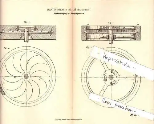 Original Patent - Martin Rhor à Saint-Dié-des-Vosges , 1886 , Moulin en pierre de suspension !!!