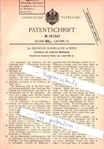 Original Patent - Dr. Heinrich Schmilauer in Wien , 1905 , Schalldose mit mehreren Membranen !!!