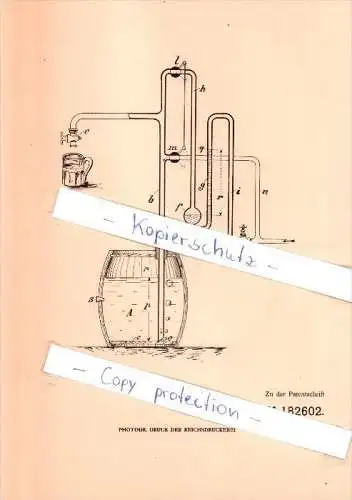 Original Patent - Berthold Block in Saarau / Zarow b. Breslau , 1906 , Ausschankgefäße , Alkohol , Brauerei !!!