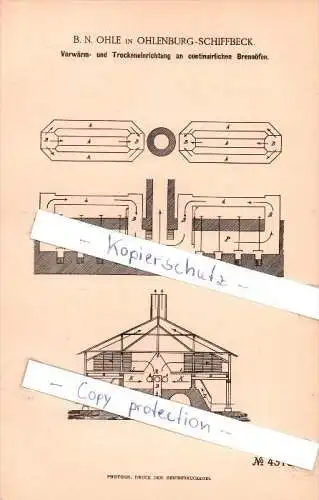 Original Patent - B. Ohle in Ohlenburg - Schiffbeck , 1887 , Thon- und Steinwaaren-Industrie , Hamburg !!!