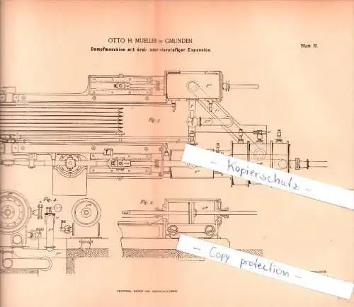 Original Patent - Otto H. Mueller in Gmunden , 1887 , Dampfmaschine !!!