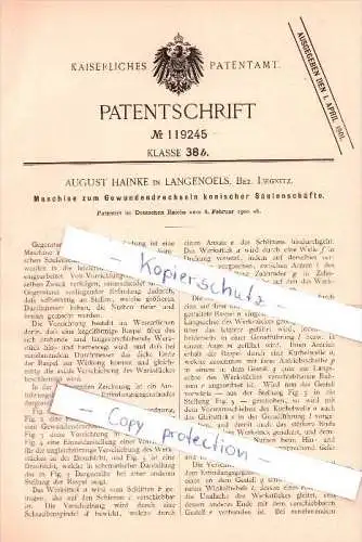 Original Patent - August Hainke in Langenoels / Olszyna , 1900 , Maschine zum Drechseln von Säulen , Tischlerei !!!