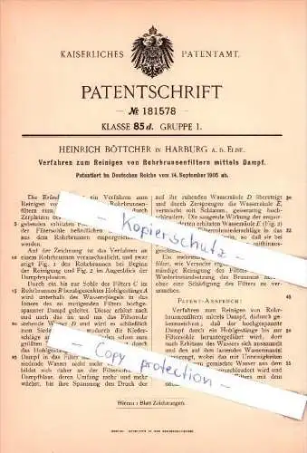 Original Patent - Heinrich Böttcher in Harburg a.d. Elbe, 1905 ,  Reinigen von Rohrbrunnenfiltern !!!