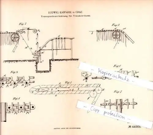 Original Patent - Ludwig Kasparek in Graz , 1888 , Transportvorrichtung für Trockenräume !!!