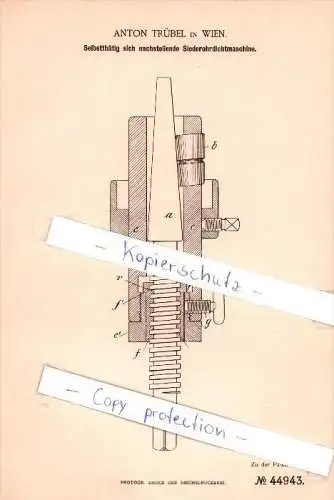 Original Patent - Anton Trübel in Wien , 1888 , Siebrohrdichtmaschine , Mechanische Metallbearbeitung !!!