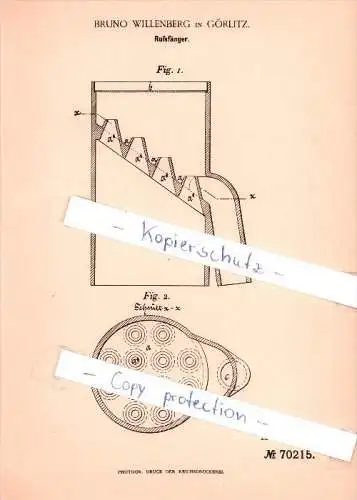 Original Patent - Bruno Willenberg in Görlitz , 1893 ,  Rußfänger , Feuerung , Schornsteinfeger , Heizungsbau !!!