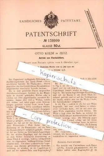 Original Patent  - Otto Kolde in Zeitz , 1916 , Antrieb von Flachsichtern !!!