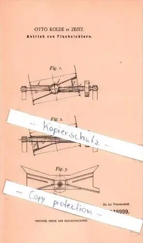 Original Patent  - Otto Kolde in Zeitz , 1916 , Antrieb von Flachsichtern !!!