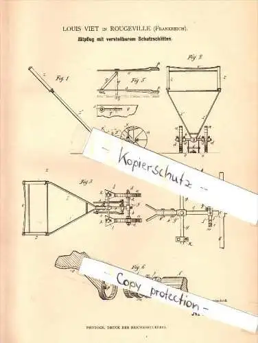 Original Patent - Louis Viet à Rougeville , 1883 , charrue réglable, agriculture !!!