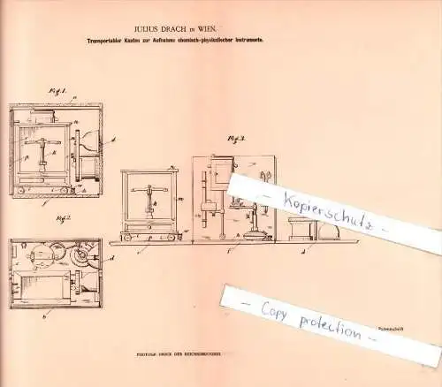 Original Patent  - Julius Drach in Wien , 1902 , Kasten für verwahrte Apparatursammlungen !!!