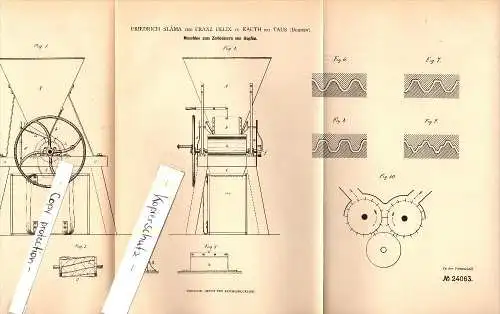 Original Patent - F. Slama und F. Felix in Kauth b. Taus / Domazlice , 1883 , Maschine für Hopfen , Brauerei , Alkohol !