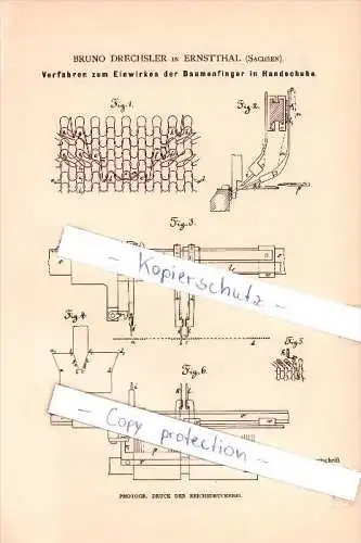 Original Patent  -  Bruno Drechsler in Ernstthal , Sachsen , 1884 , Flecht- und Strickmaschinen !!!