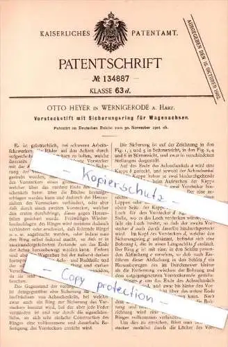 Original Patent  - Otto Heyer in Wernigerode a. Harz , 1901 , Vorsteckstift für Wagenachsen !!!