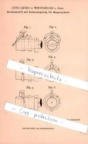 Original Patent  - Otto Heyer in Wernigerode a. Harz , 1901 , Vorsteckstift für Wagenachsen !!!