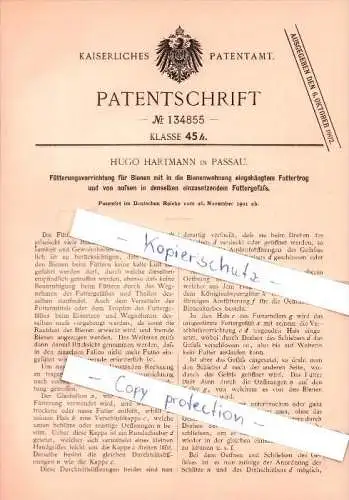 Original Patent  -  Hugo Hartmann in Passau , 1901 , Fütterungsvorrichtung für Bienen , Imkerei , Imker !!!