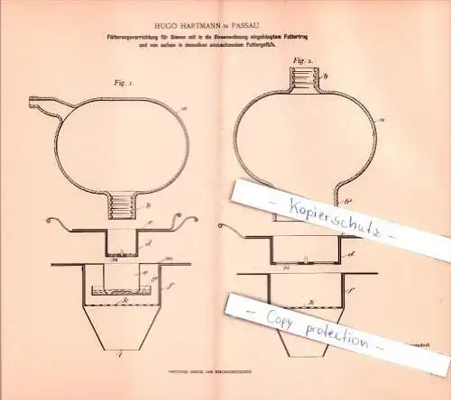 Original Patent  -  Hugo Hartmann in Passau , 1901 , Fütterungsvorrichtung für Bienen , Imkerei , Imker !!!