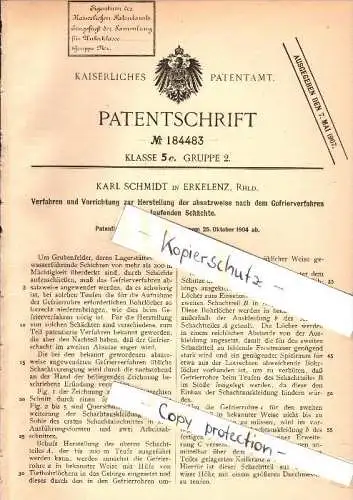 Original Patent - Karl Schmidt in Erkelenz , 1904 , Herstellung von Schächten , Schacht , Bergbau !!!