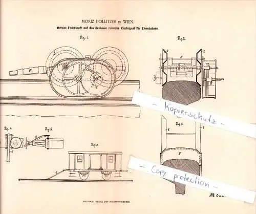 Original Patent  - Moritz Pollitzer in Wien , 1885 , Eisenbahnbetrieb , Eisenbahn !!!