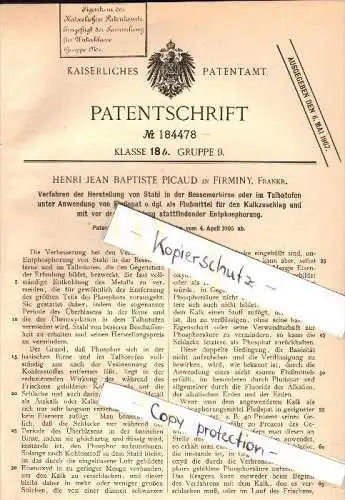 Original Patent -H.J. Picaud à Firminy , 1905 , La production d'acier !!!