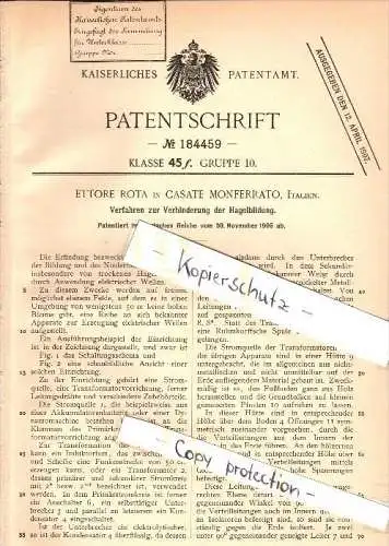 Original Patent - Ettore Rota in Casale Monferrato / Italia , 1905 , Prevenzione della grandine, pioggia !!!