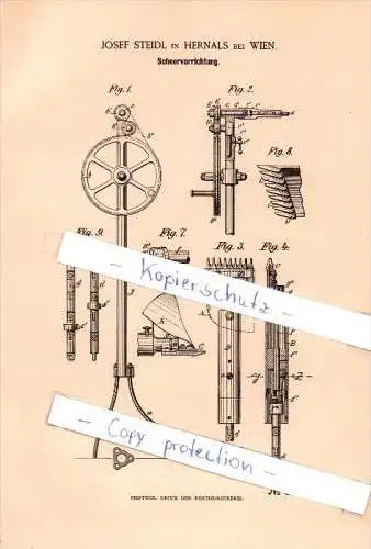 Original Patent - Josef Steidl in Hernals bei Wien , 1889 , Scheervorrichtung , Schneidwerkzeuge !!!