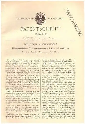 Original Patent - Karl Geiger in Schorndorf , 1889 , Dampfkessel nebst Ausrüstung !!!