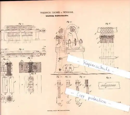 Original Patent - Friedrich Thomee in Werdohl , 1888 , Selbstthätige Drahtflechtmaschine!!!