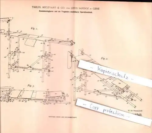 Original Patent - Thelin, Megevant & Co. und Louis Sandoz in Genf , 1900 , einstellbarer Operationstisch , Arzt , Klinik