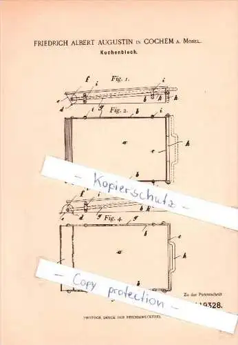 Original Patent - Friedrich Albert Augustin in Cochem , 1900 , Kuchenblech , Bäckerei , Bäcker , Kuchen !!!