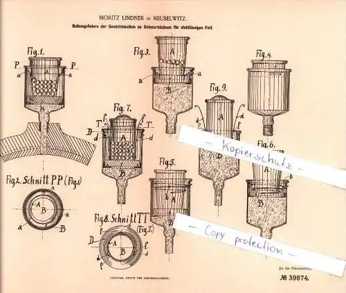 Original Patent - Moritz Lindner in Meuselwitz , 1886 , Maschinenelemente , Maschinenbau !!!