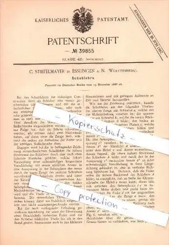 Original Patent -  C. Stiefelmayer in Esslingen a. N.  , 1886 , Schublehre !!!