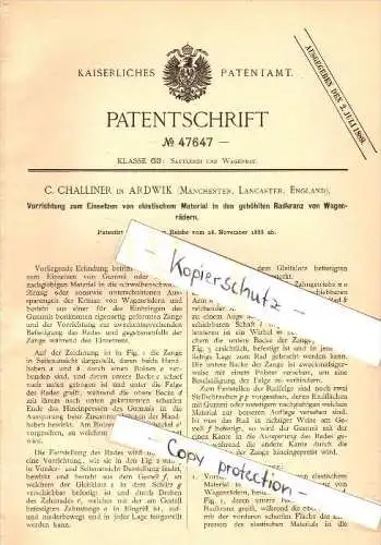 Original Patent - C. Challiner in Ardwick , Manchester , 1888 , Apparatus for the production of car wheels !!!