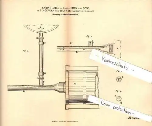 Original Patent - Green and Sons in Blackburn und Darwen , 1888 , sausage machine , butcher !!!