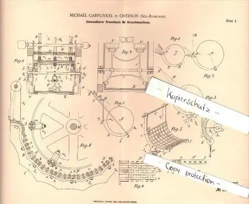 Original Patent - Michael Garfunkel in Cherson , Süd - Russland , 1895 , Dreschkorb für Dreschmaschine , Landwirtschaft