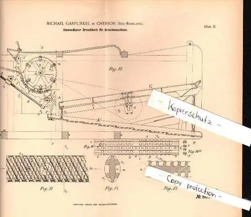 Original Patent - Michael Garfunkel in Cherson , Süd - Russland , 1895 , Dreschkorb für Dreschmaschine , Landwirtschaft