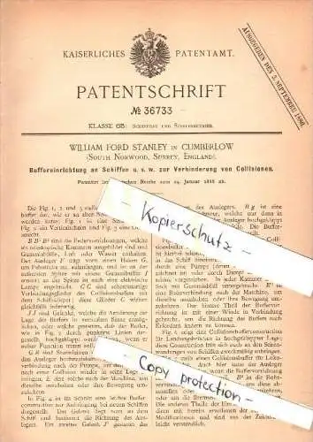 Original Patent - W.F. Stanley in Cumberlow , South Norwood , Surrey , 1886, Apparatus for ships to prevent accidents !!