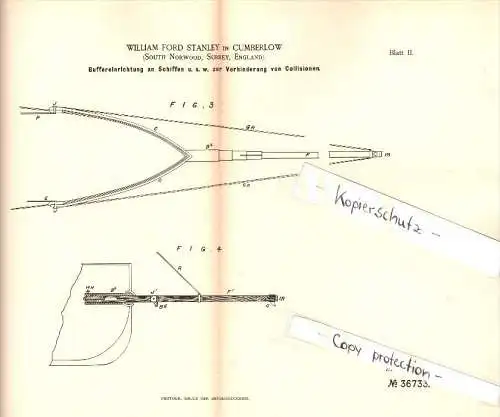 Original Patent - W.F. Stanley in Cumberlow , South Norwood , Surrey , 1886, Apparatus for ships to prevent accidents !!