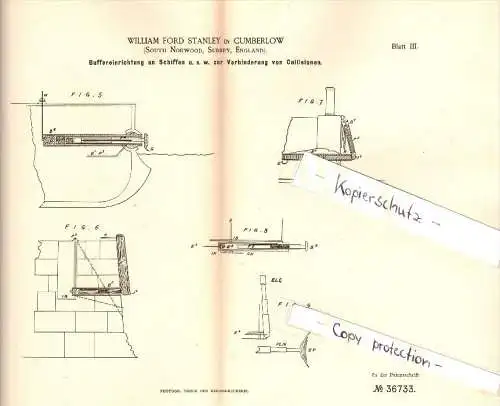 Original Patent - W.F. Stanley in Cumberlow , South Norwood , Surrey , 1886, Apparatus for ships to prevent accidents !!