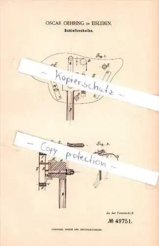 Original Patent - Oskar Oehring in Eisleben , 1889 , Schießscheibe , Sport , Schützenzunft , Schießen !!!