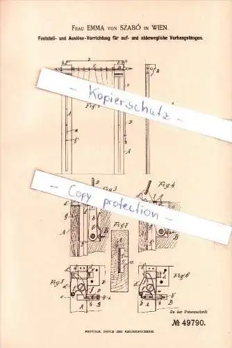 Original Patent - Emma von Szabo in Wien , 1889 , Vorrichtung für Vorhänge , Haushalt !!!