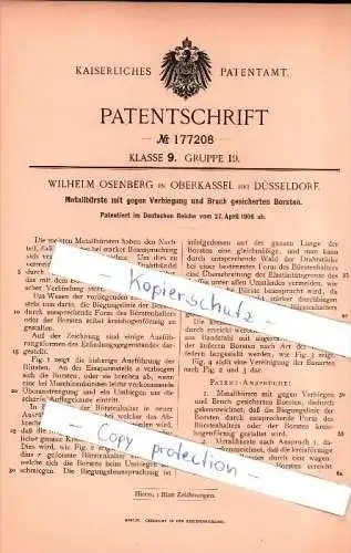 Original Patent - Wilhelm Osenberg in Oberkassel b. Düsseldorf , 1906 , Metallbürste !!!