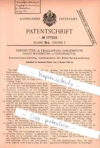 Original Patent - Eisenhütten- & Emaillirwerk , F. Wagenführ in Tangerhütte b. Stendal , 1905 , Fräsmaschinen !!