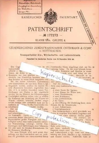 Original Patent - Zementwarenfabrik Ostermann & Comp. in Rotthausen b. Gelsenkirchen , 1904 , Ladenschrank , Zement !!!