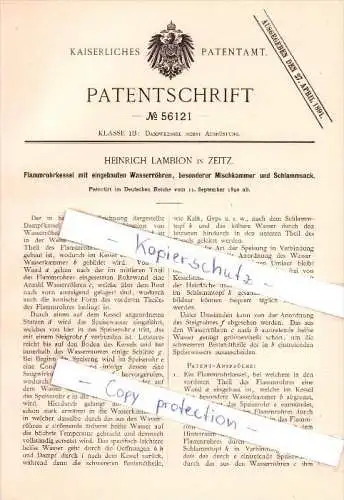 Original Patent - Heinrich Lambion in Zeitz , 1890 , Dampfkessel nebst Ausrüstung !!!