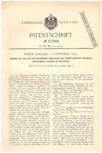 Original Patent - Friedr. Liedgens in Vohwinkel b. Wuppertal , 1899 , Türband , Schlosserei , Türenbau !!!